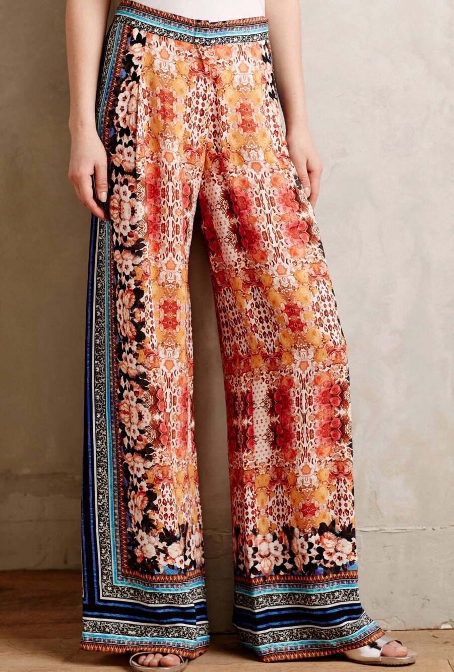 Ranna Gill x Anthropologie Samaire Boho Floral Palazzo Pants Size 10